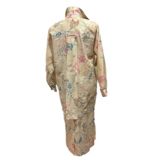 80s PASTEL FLORAL BOLD PRINT ITALIAN OVERSIZED TUNIC BLOUSE MAXI SKIRT S - Picture 6 of 16